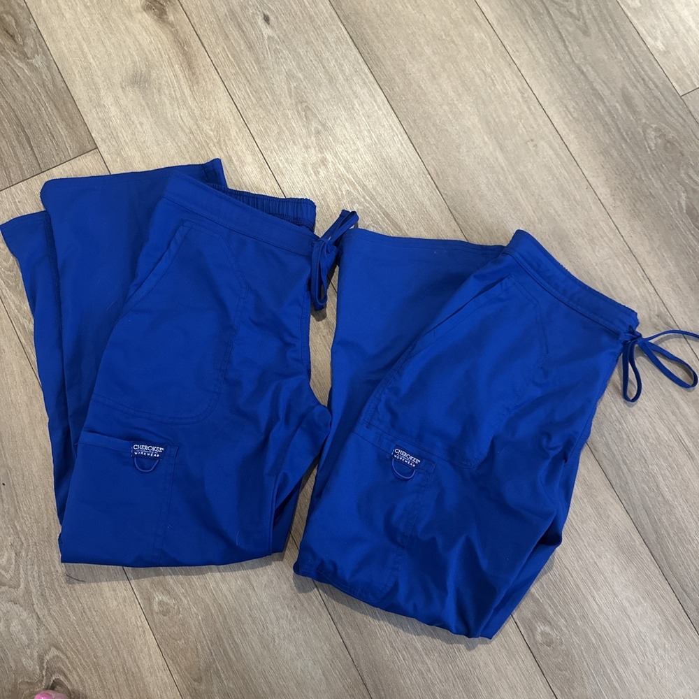 Cherokee Women's Scrub‎ Pants Royal Blue Straight Cargo Small Petite - Lot Of 2